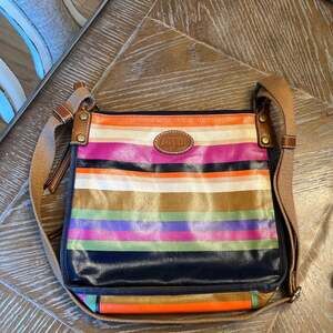 Fossil Keyper Multicolored Striped Coated Canvas Crossbody Bag